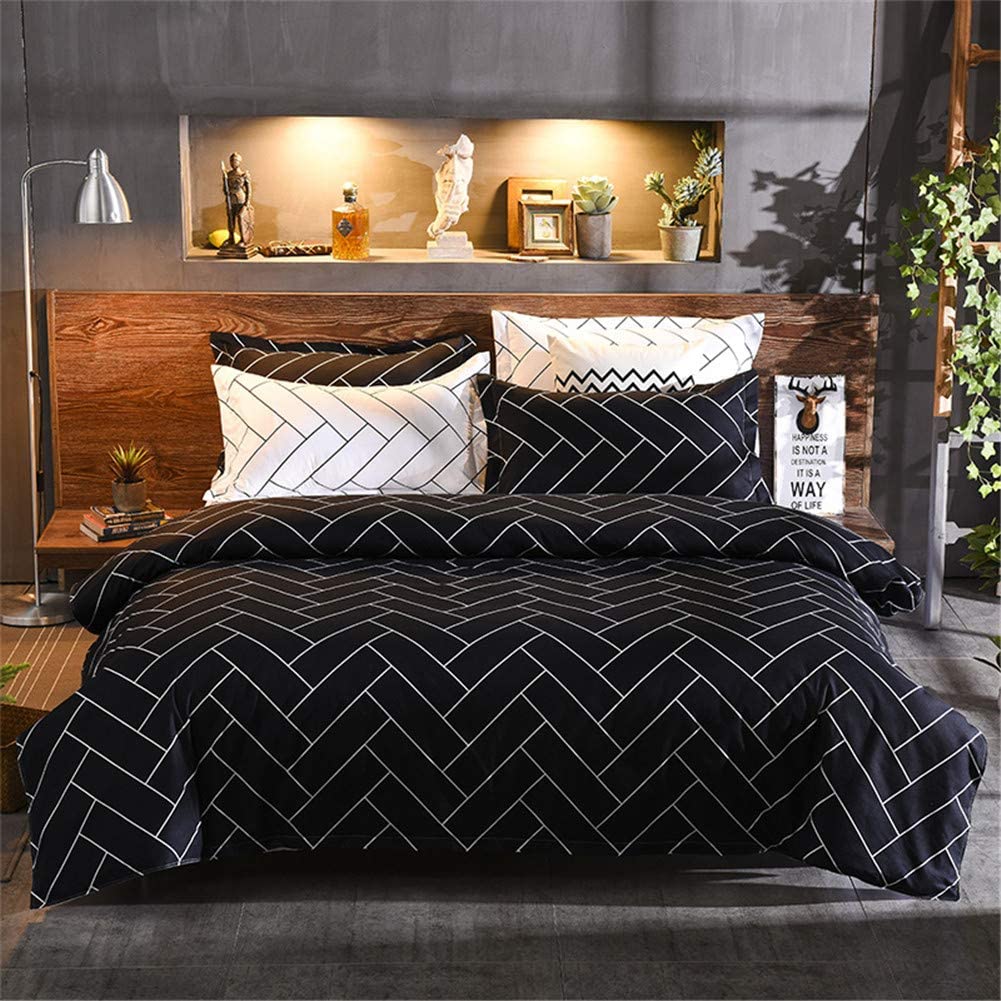 Price:$26.99 Queen Duvet Cover Set Black 3 Piece Geometric Pattern Microfiber Bedding Set with Zipper Ties 1 Duvet Cover 2 Pillowcases Luxury Quality Soft Breathable Comforter Quilt Cover : Home & Kitchen