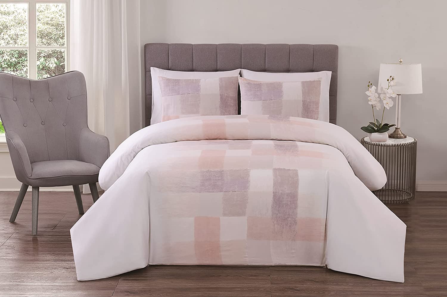Price:$89.00 Camuto - Mica Luxurious 3 Piece King Duvet Cover and Sham Set - Soft Watercolor Tile Print - Blush : Home & Kitchen