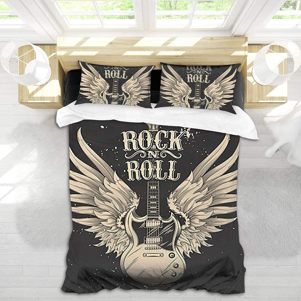 Price:$23.99 Dola Guitar Bedding Set Rock Music Duvet Cover for Kids Children Teens Adult Electric Guitar Instruments 3 Piece Bedding Set with 2 Pillowcase : Home & Kitchen