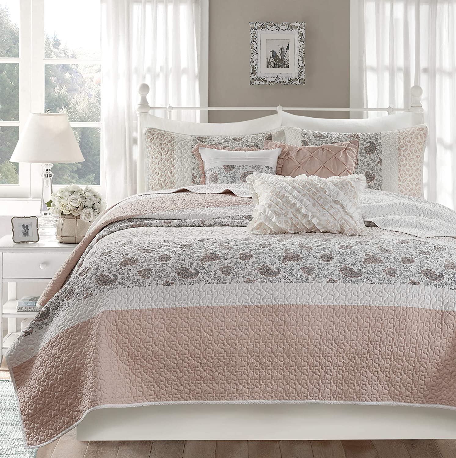 Price:$94.36 Park 100% Cotton Set Floral Print, Double Sided Quilting All Season, Lightweight Coverlet Bedspread Bedding, Matching Shams, Full/Queen (90 in x 90 in), Dawn Blush : Home & Kitchen