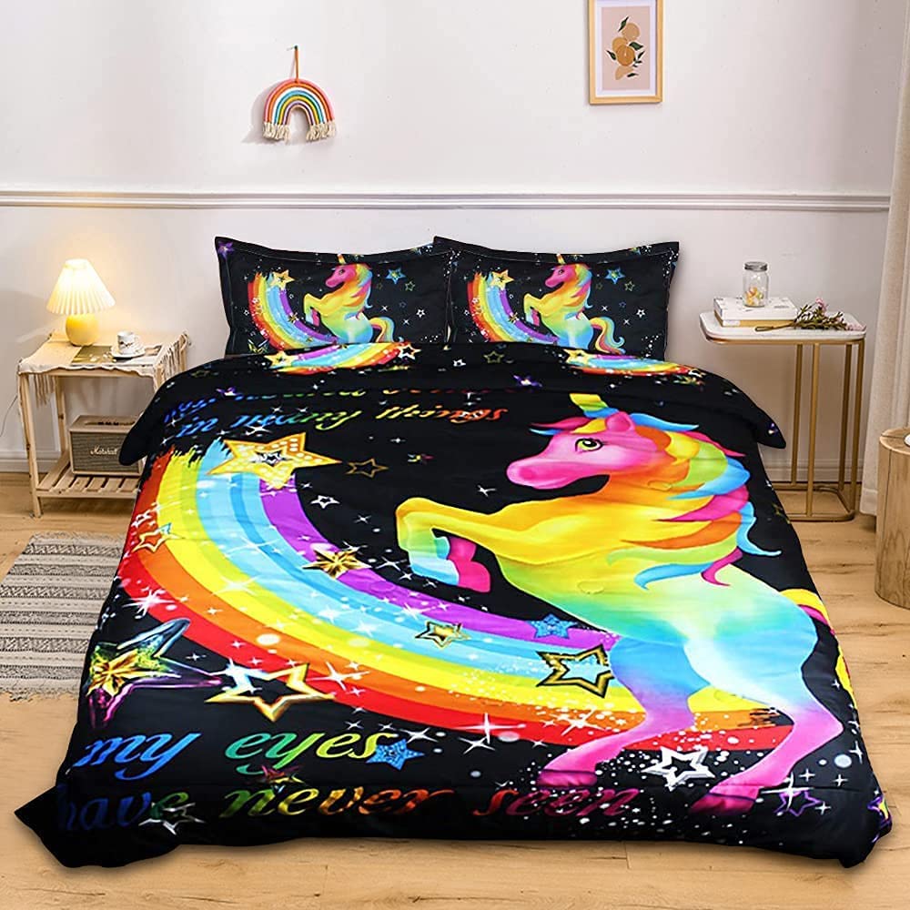 Price:$63.99 Rainbow Unicorn Bedding Set for Kids Twin Size Cartoon Cute Stars 1 Comforter Set +1 Duvet Cover Set : Home & Kitchen