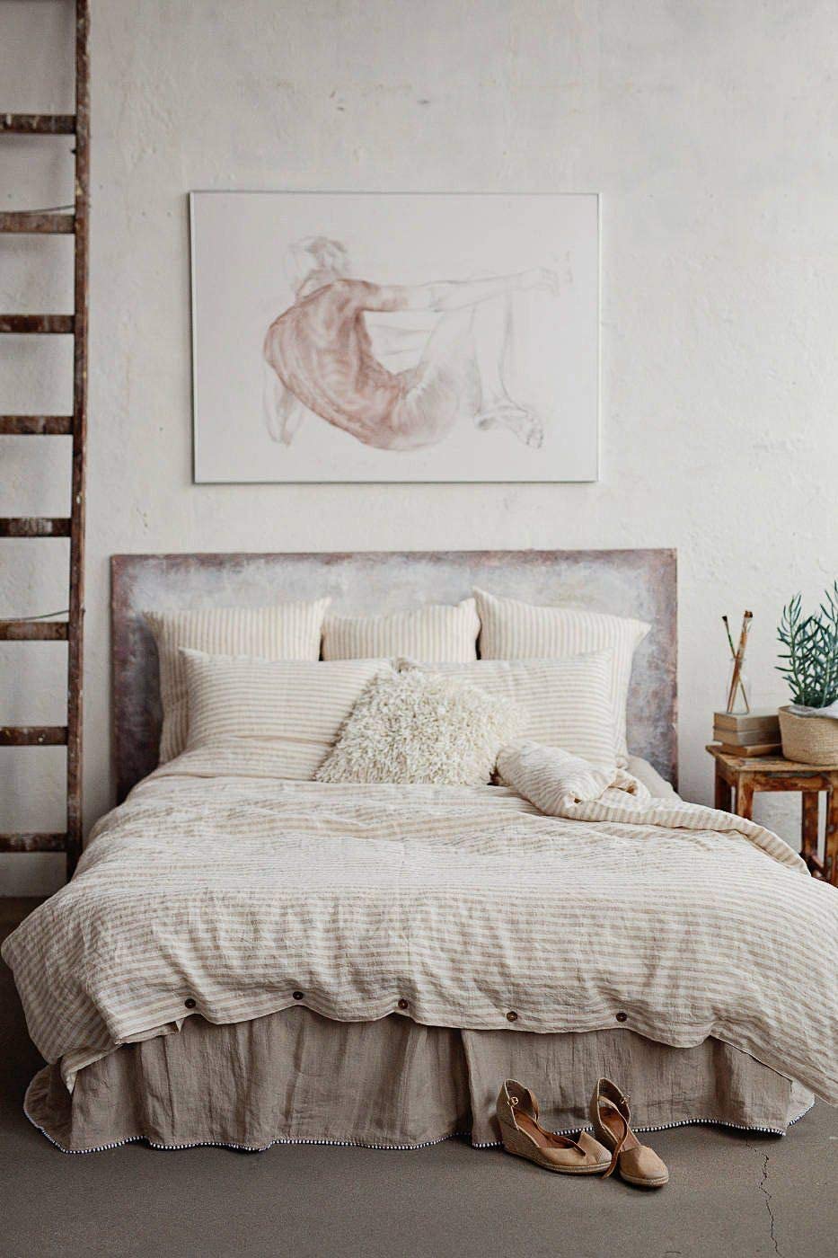 Price:$259.95 Linen Duvet Covers & Shams 3 Piece Set from 100% Natural Chambray Bedding Queen Size in Natural Stripe : Home & Kitchen