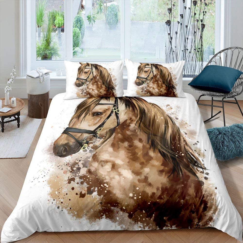 Price:$47.00 Fairy Oil Painting Brown Horse Comforter Cover King Brown Bottom Bedding Set Strong Animal Duvet Cover for Boys Girls Bedspread Cover 3pcs Bedding Set : Everything Else