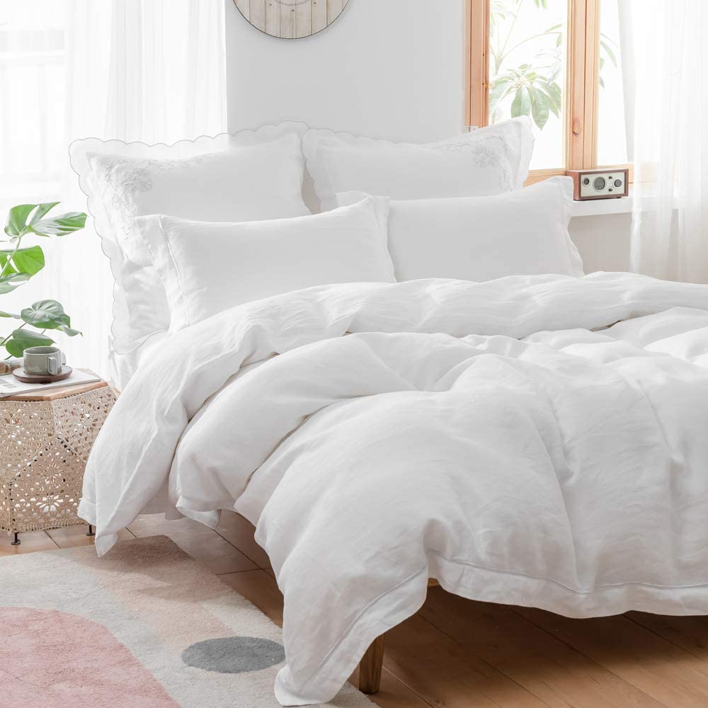 Price:$195.00 100% Linen Duvet Cover Set with Embroidered,King Size(104"x92"),3 Pieces Soft Hypoallergenic Comforter Set with Button Closure,1 Duvet Cover and 2 Pillowshams(Natural White) : Home & Kitchen