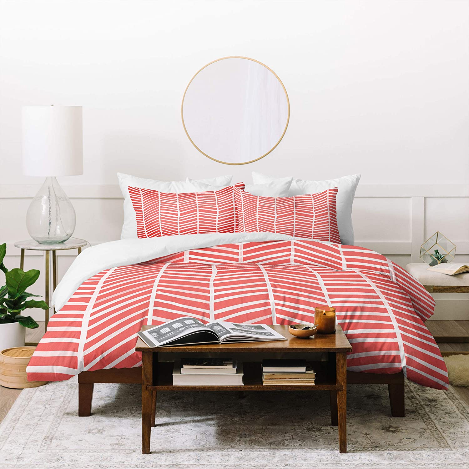 Price:$149.00 Cat Coquillette Herringbone Coral Duvet Cover Set, 88" x 88", Pillowcases: 30" x 20”, Pink : Home & Kitchen