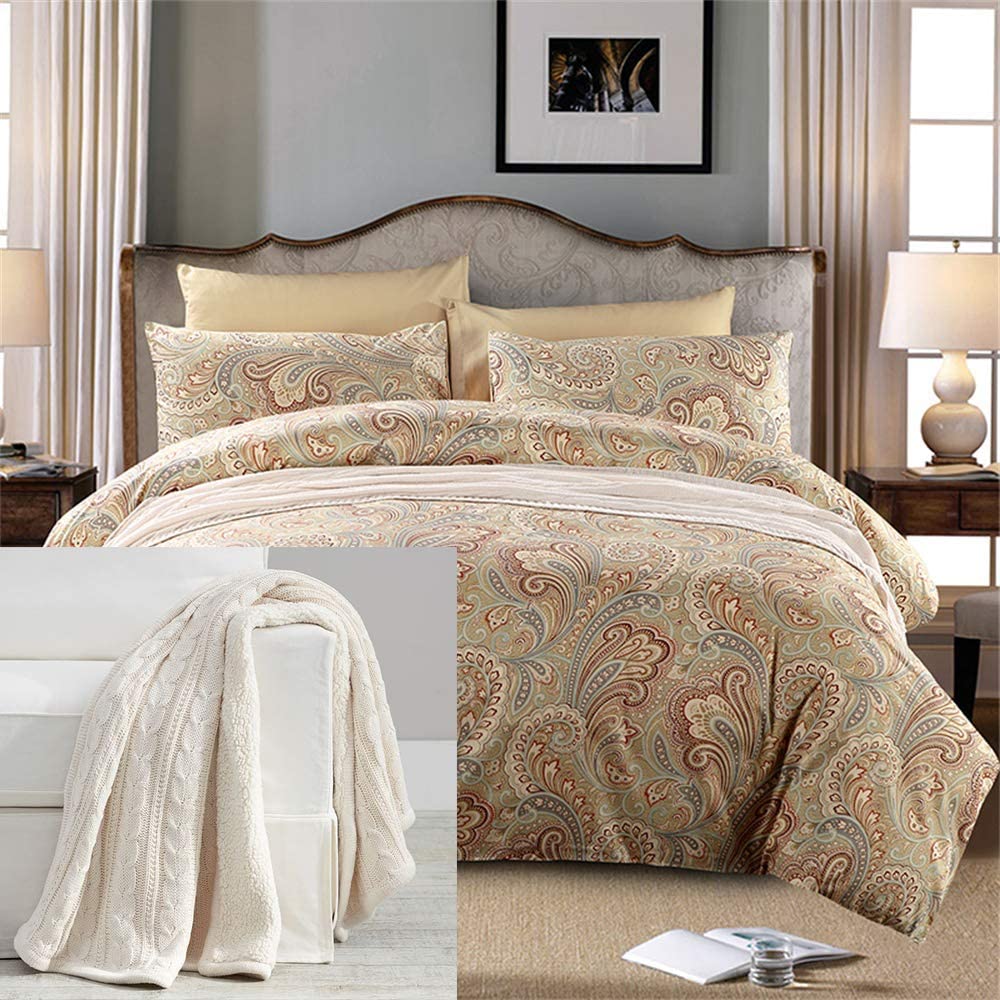 Price:$98.00 All Season Throw Blanket Bundle Duvet Cover Set King Size Gold Classy Paisley Regal Themed 800-Thread-Count Bedding Set : Home & Kitchen