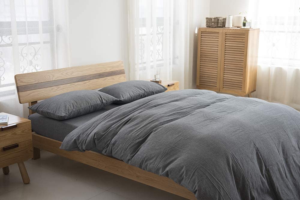 Price:$45.99 Sleep Home 100% Washed Cotton, Solid Color 3pc Duvet Cover Set, Zipper Close,Machine Washable, Inside Corner Ties (Queen, Dark Grey) : Home & Kitchen