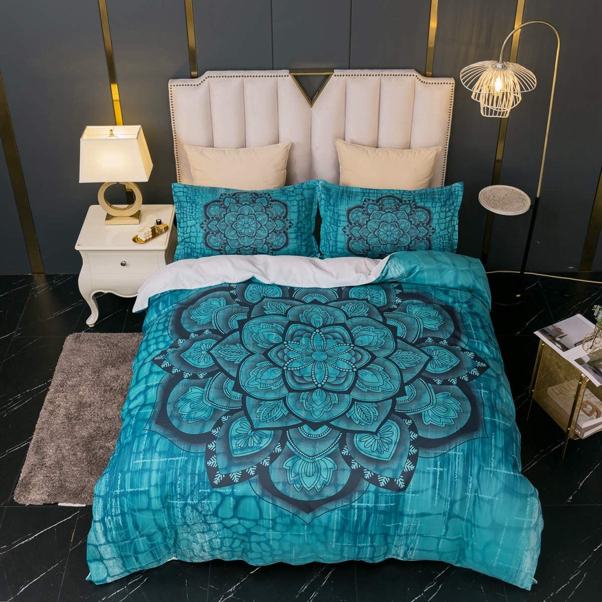 Price:$34.00 Print Duvet Cover Set, Bohemia Twin Full Microfiber GSM90 Sets 3 Pieces (1 Duvet Cover + 2 Pillow Shams) (King) : Home & Kitchen