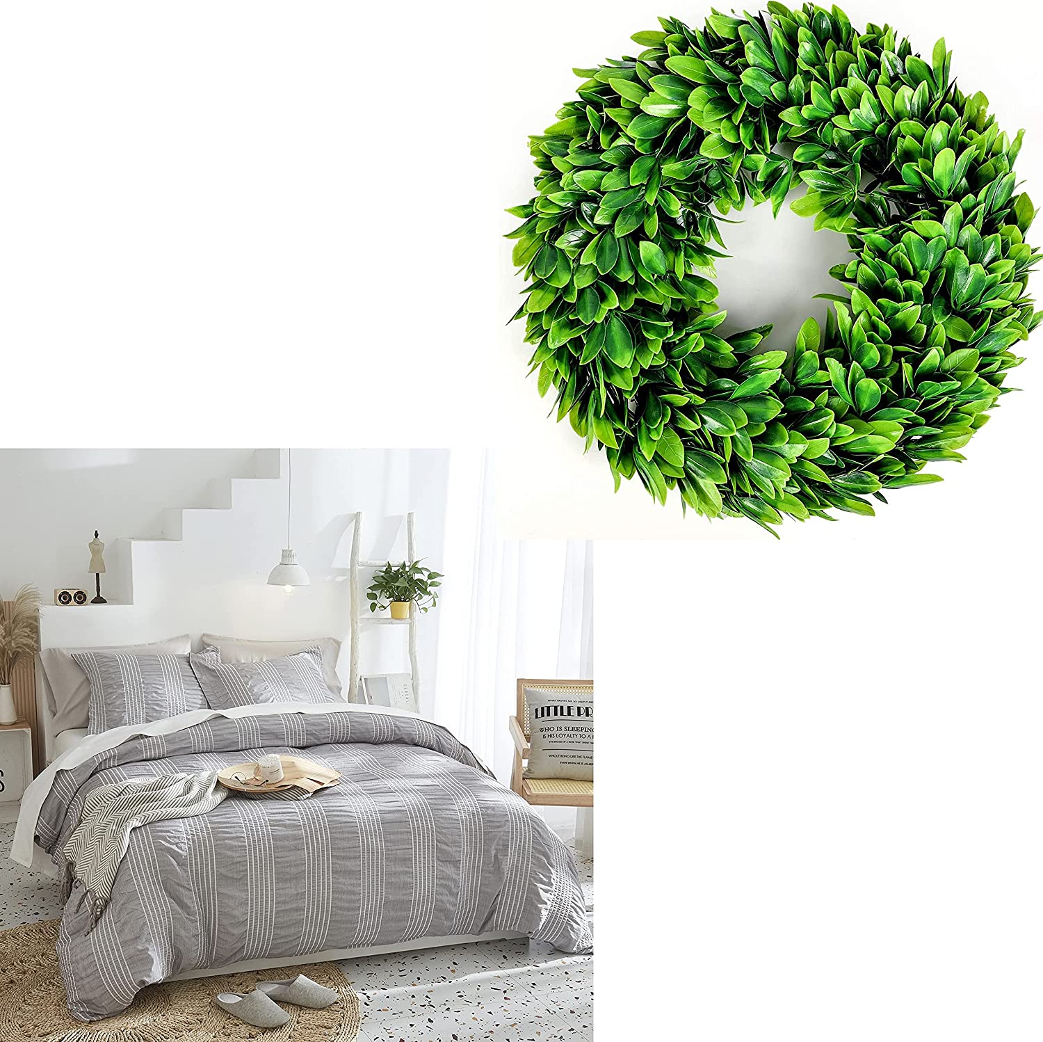 Price:$51.99 Seersucker Duvet Cover Set Bundles 17" Eucalyptus Wreath Artificial Greenery Wreath Boxwood, : Home & Kitchen