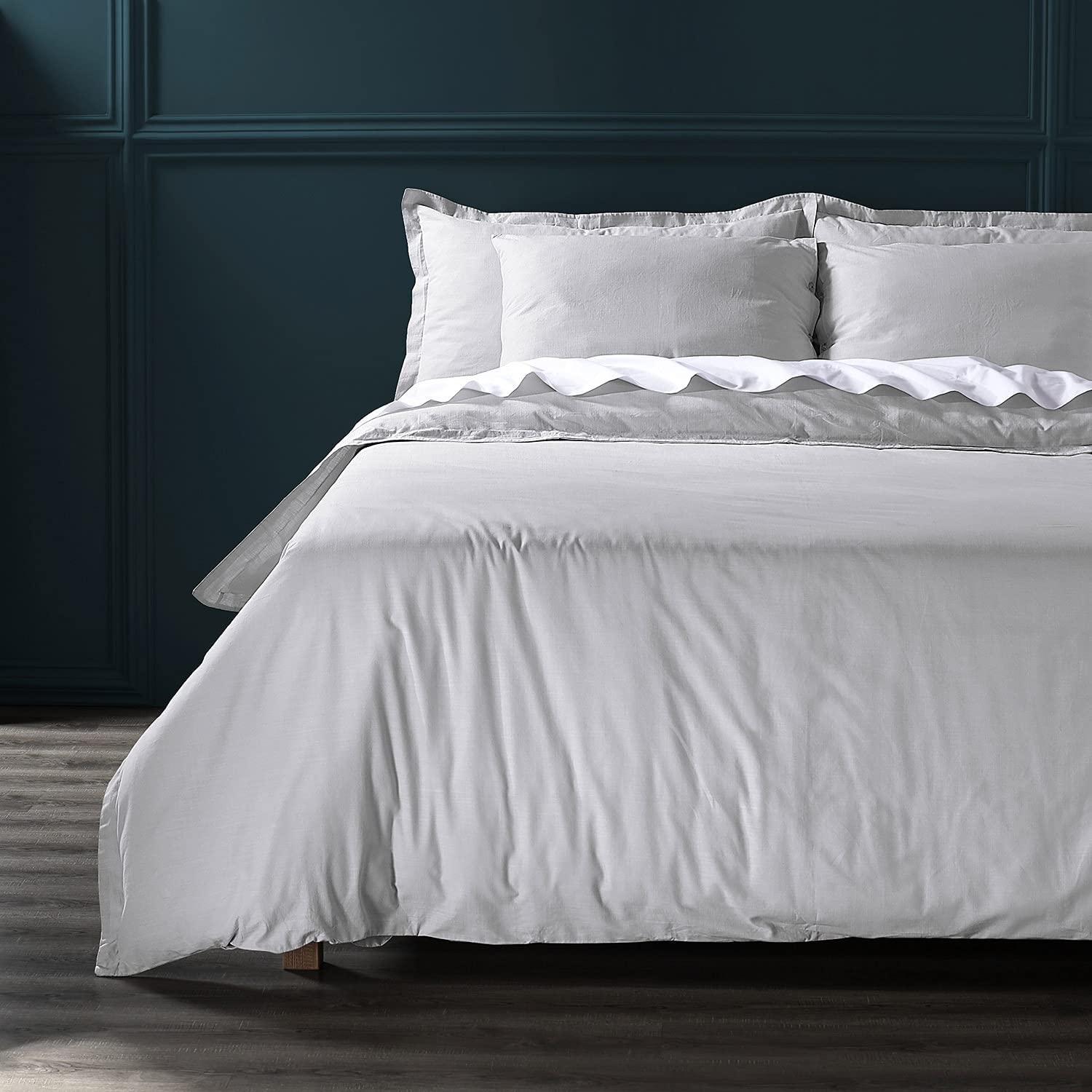 Price:$26.95 Fabrics & Furnishings CT120-SDS1223A-QU-ST Leisure Collection Solid Duvet & Pillow Set (5 Pcs.), Queen, Harbor Mist Grey : Home & Kitchen