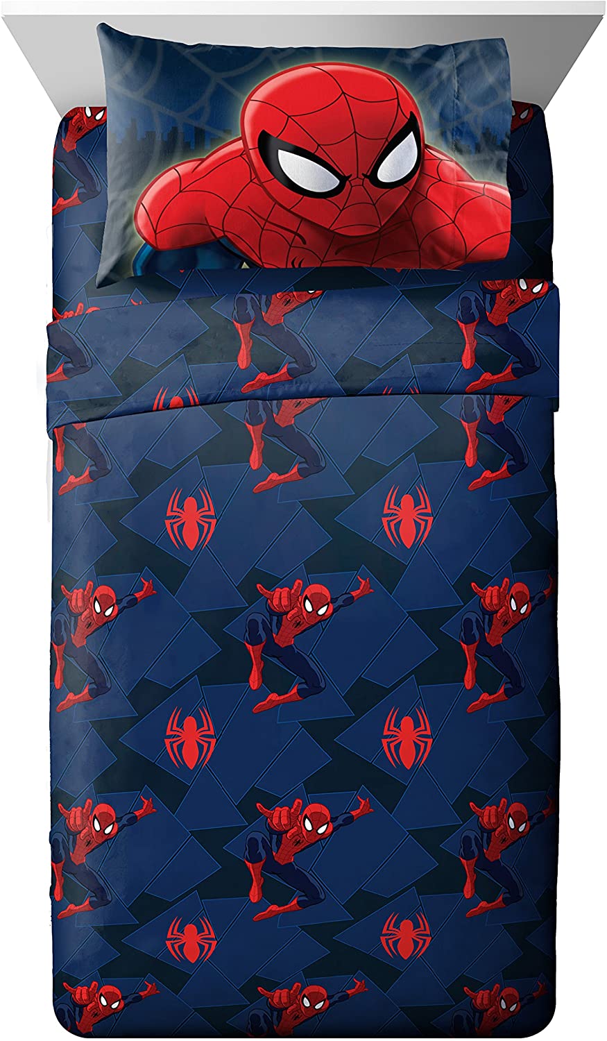 Price:$32.99 Franco Spiderman Saving The Day 4 Piece Full Sheet Set (Offical Marvel Product), Blue : Home & Kitchen