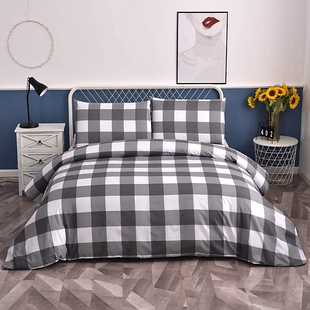 Price:$22.99 Home Duvet Cover Set 2 Piece Grey White Buffalo Plaid (1 Duvet Cover +1 Pillowcase) Grid Comforter Cover Ultra Soft Microfiber Bed Quilt Cover Zipper Plaid Gray 1, Twin 66x90 inches : Home & Kitchen