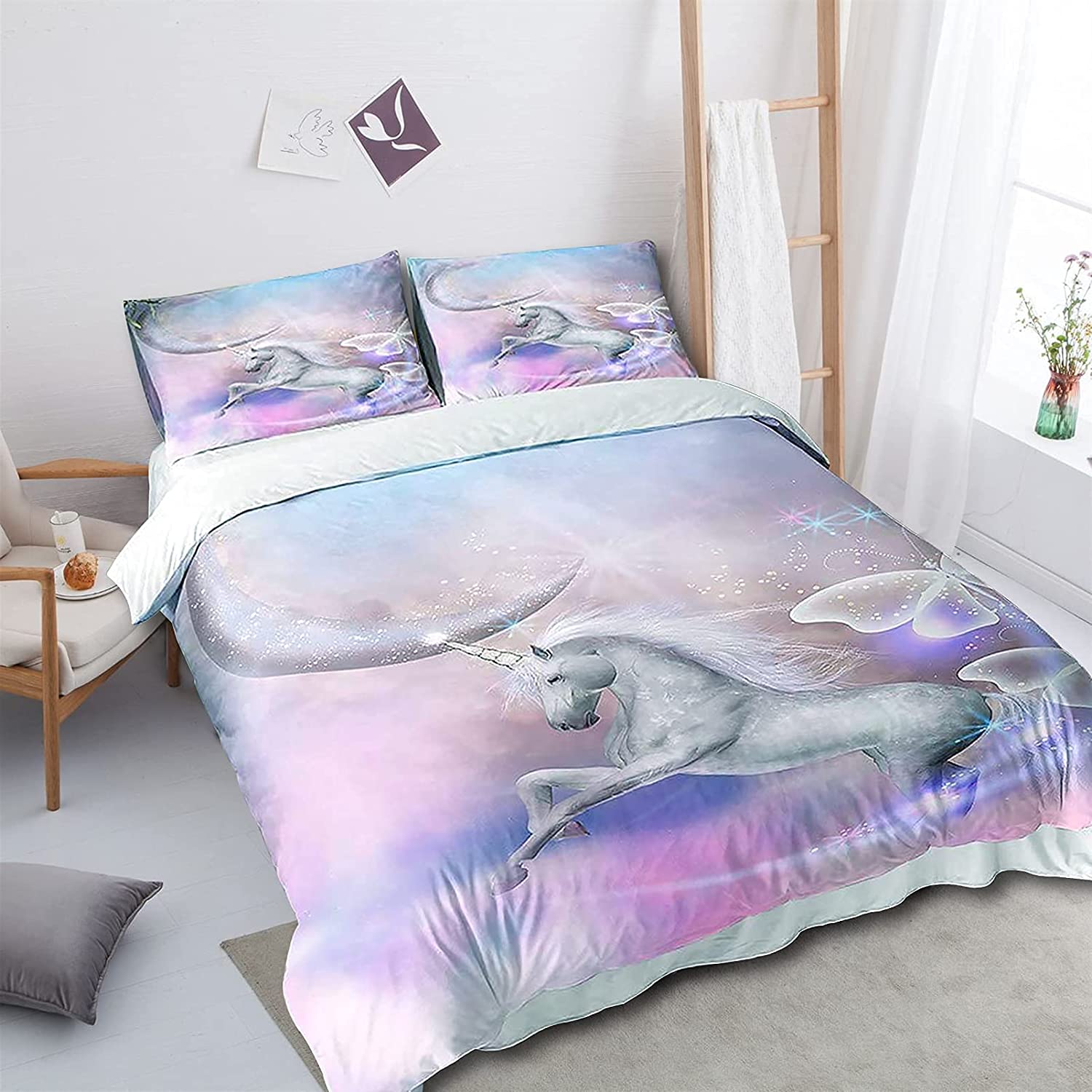 Price:$32.99 Dreamy Unicorn Duvet Cover Set Pink Purple 3D Bedding Set for Girls and Kids Lightweight and Breathable Quilt Cover Twin Size 2 Pieces(1 Duvet Cover and 1 Pillowcase) : Home & Kitchen