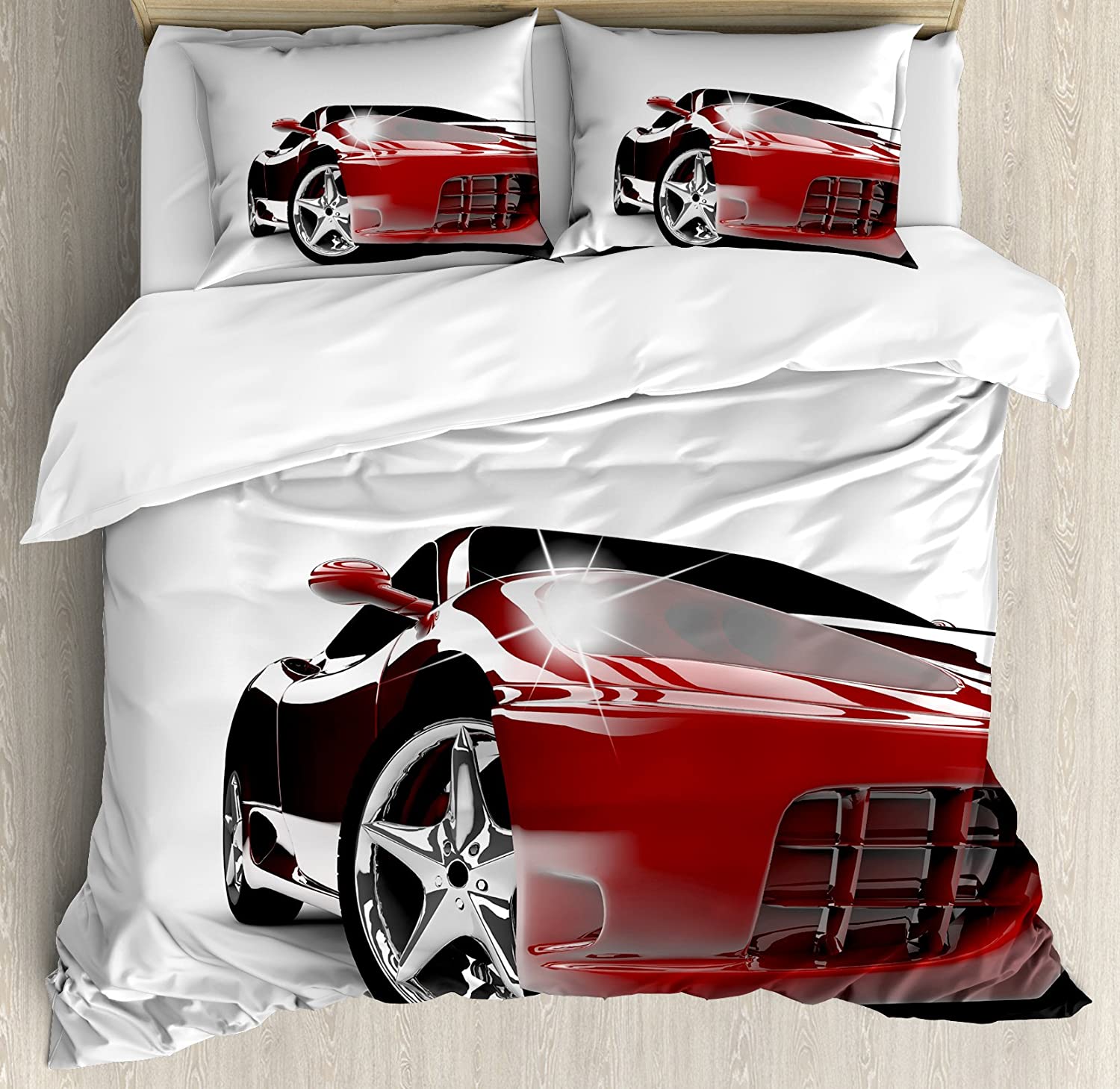 Price:$89.95 Teen Room Duvet Cover Set, Modern Automotive Vivid Toned Car Back View Prestige Passion Image, Decorative 3 Piece Bedding Set with 2 Pillow Shams, King Size, Black Ruby : Home & Kitchen