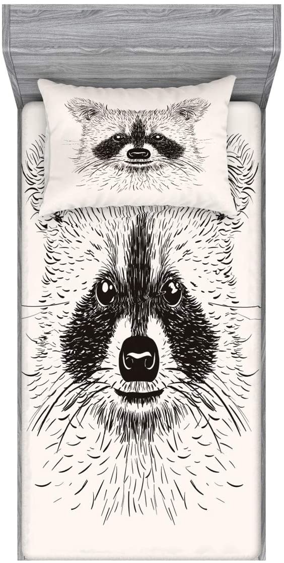 Price:$32.99 Raccoon Fitted Sheet & Pillow Sham Set, Baby Animal Cuteness Face Sketch Little Forest Character Tattoo Style Doodle, Decorative Printed 2 Piece Bedding Decor Set, Twin, Charcoal : Home & Kitchen