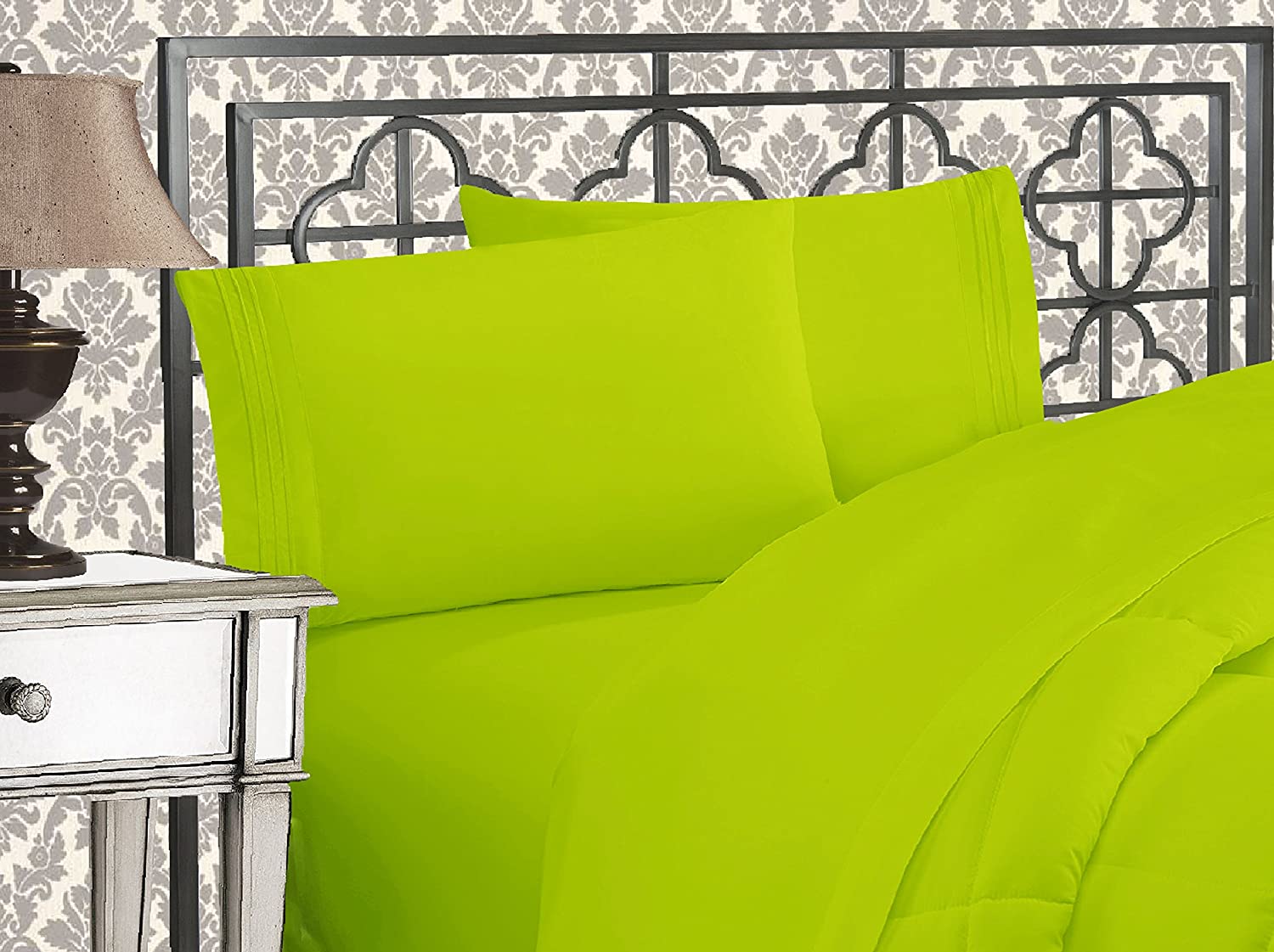 Price:$19.99 Comfort Luxurious 1500 Thread Count Egyptian Quality Three Line Embroidered Softest Premium Hotel Quality 4-Piece Bed Sheet Set, Wrinkle and Fade Resistant, Queen, Lime : Everything Else