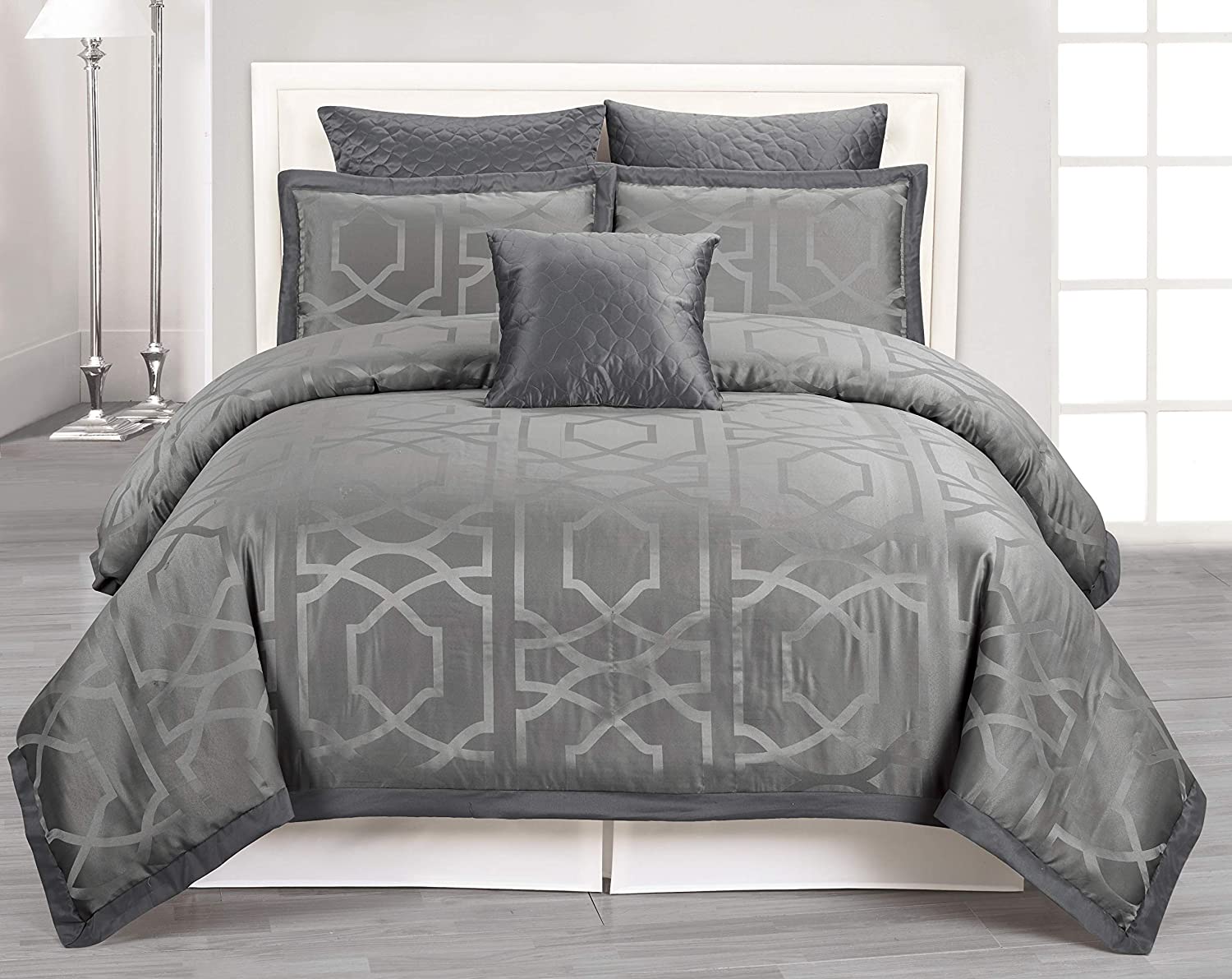 Price:$54.73 River Textile Kempsey Hotel Quality Luxury Comforter Duvet Insert Cover Hypoallergenic | 6 Piece Set | Geometric Collection, Queen, Grey : Home & Kitchen