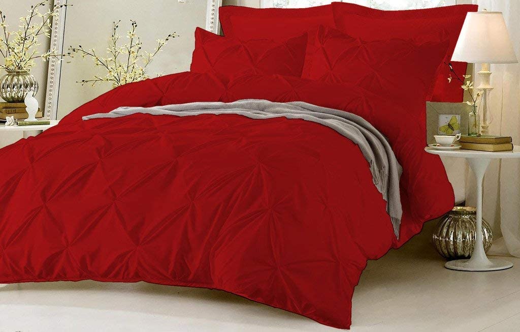 Price:$83.99 - Soft Luxurious 3-Piece Pinch Pleated Pintuck Quilt Duvet Cover Set with Corner Ties 100% Natural Cotton 400 Thread Count Comforter Cover (Oversized Super King, Blood Red) : Home & Kitchen
