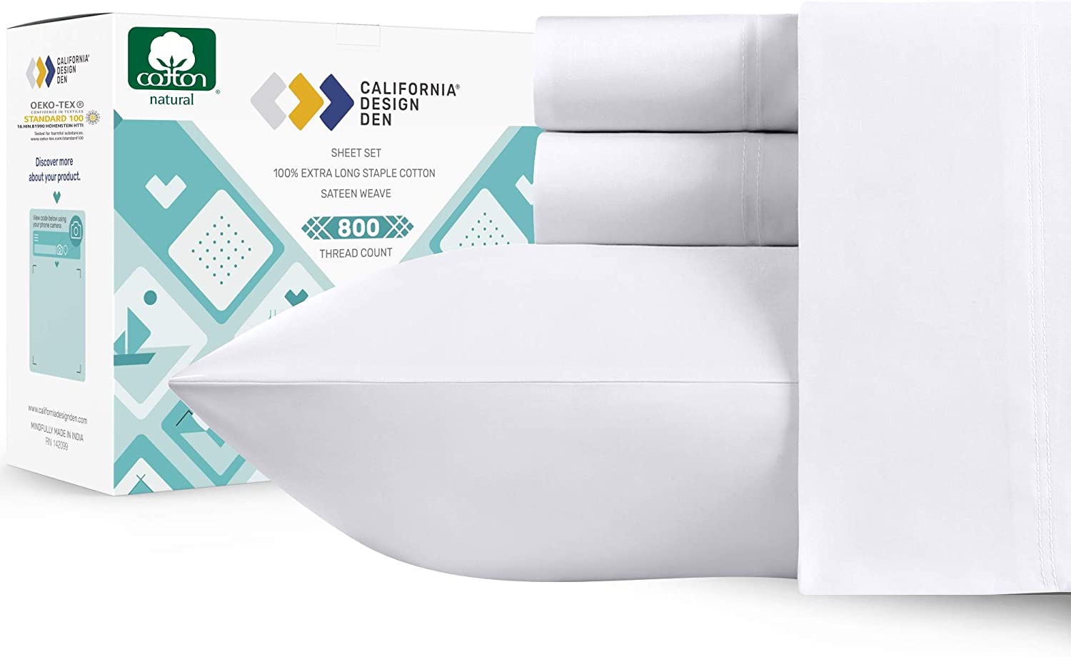 Price:$89.99 Design Den - Buttery Soft King Size Bedsheet Set Cotton Smooth & Durable with Deep Pocket Fitted Sheet, 100% Cotton, Sateen Weave, Beats Fake Egyptian Cotton Claims (Bright White) : Home & Kitchen