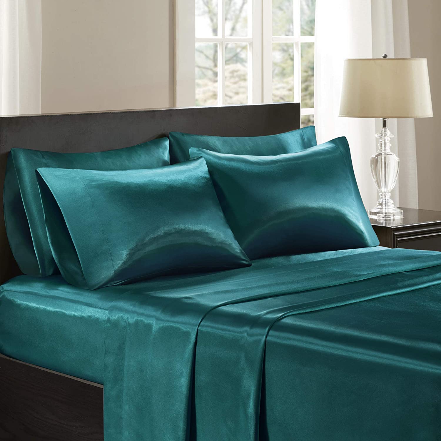 Price:$28.99 Park Essentials Satin Wrinkle-Free Luxurious and Silky with 16" Deep Pocket 6 Piece Durable Sheet Set, Queen, Teal (SHET20-1085) : Home & Kitchen