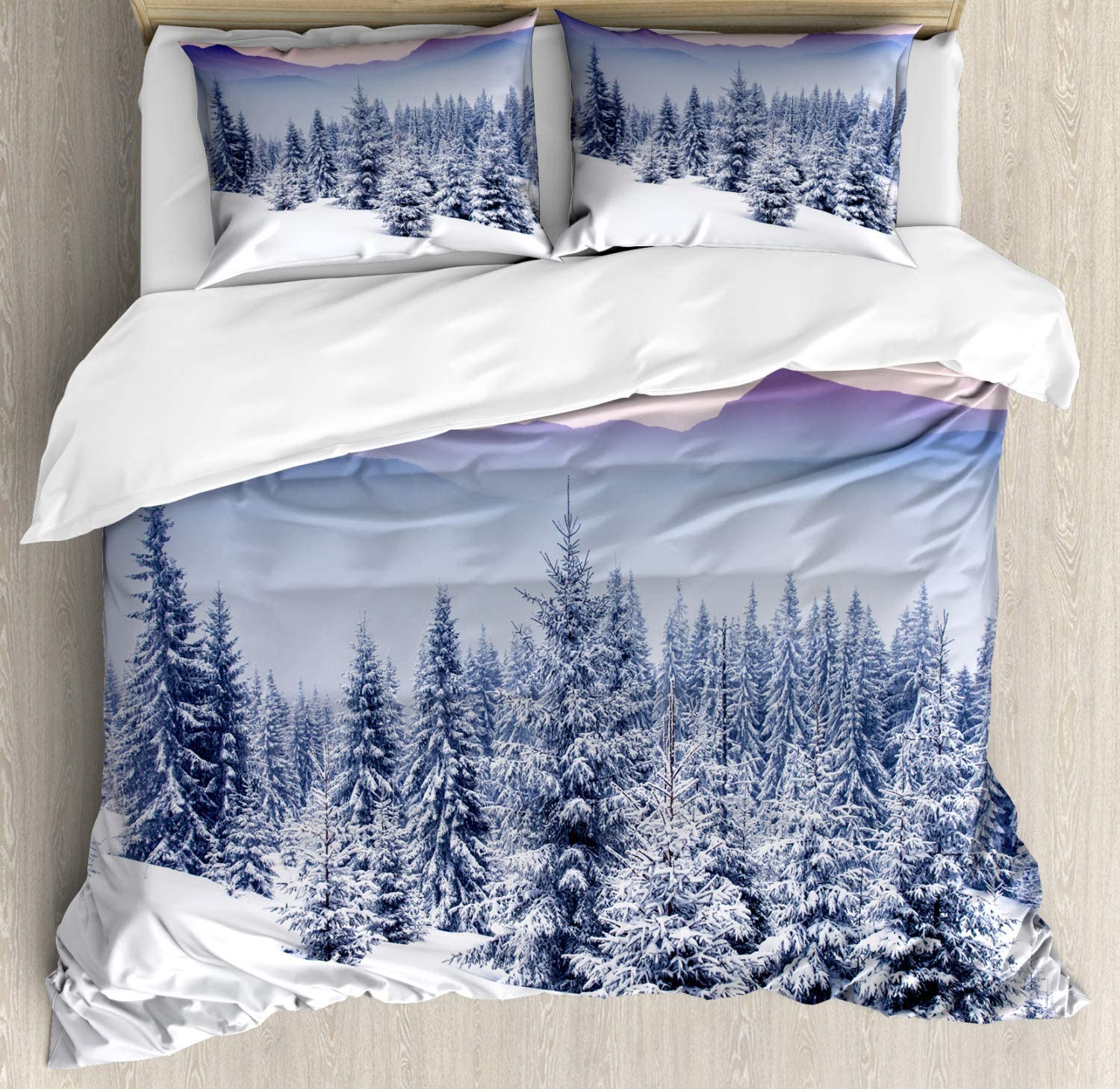 Price:$53.98 Winter Duvet Cover Set, Dreamy Evening Landscape Dramatic Sky and Snow Covered Trees Ski Holiday Season, Decorative 3 Piece Bedding Set with 2 Pillow Shams, King Size, Multicolor : Home & Kitchen