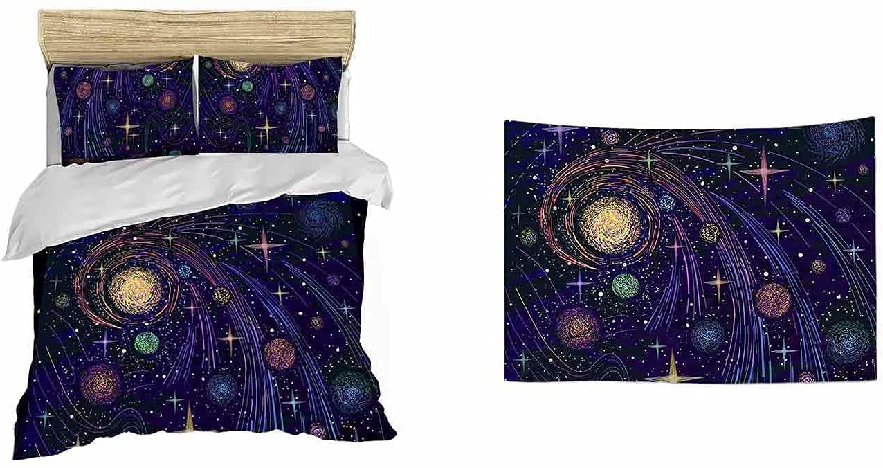 Price:$32.99 Galaxy Outer Space Bedding Set Queen Size 1PC Duvet Cover 90"x90", 2PCS Pillow Shams 19"x29" with 1PC Tapestry 39"x59" : Home & Kitchen