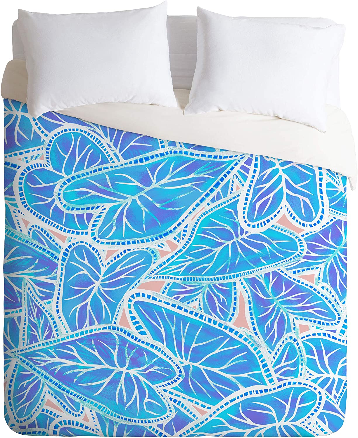 Price:$149.00 72542-dvwseq Sewzinski Caladium Leaves in Blue Duvet Set with Pillowcase(s), Queen/Full, Blue : Home & Kitchen