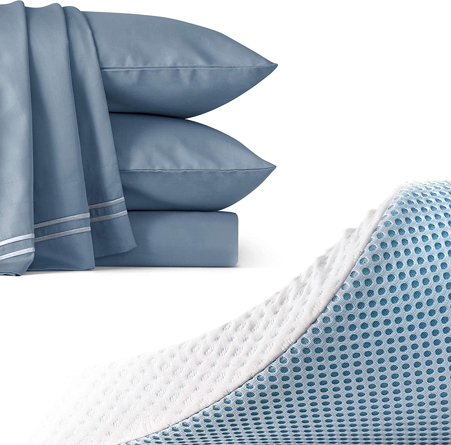 Price:$219.99 2-inch Mattress Topper and 3-Piece Duvet Cover Set (Blue, California King) : Home & Kitchen