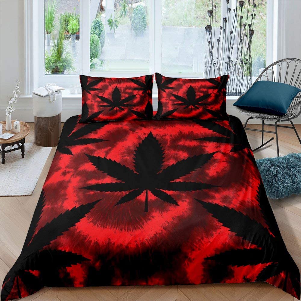 Price:$59.00 Leaves Duvet Cover King Size Red Black Tie Dye Vintage Hohemia Bedspread with Ties for Teens AdultsMarijuana Weed Leaf Breathable Bedding Comforter Sets 3 Pieces Decorative Bed Cover : Home & Kitchen