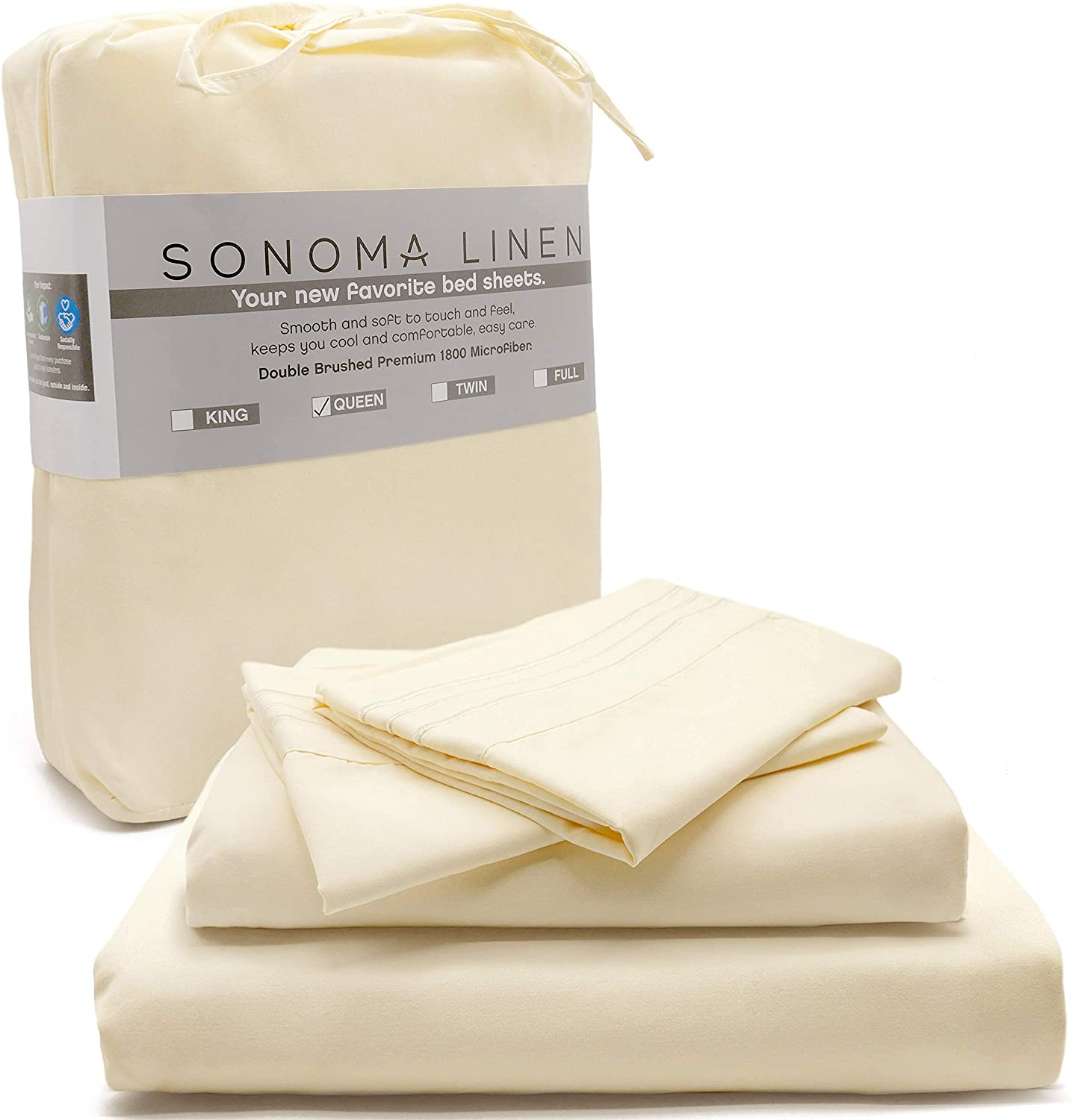 Price:$22.99 LINEN Super Soft King Bed Sheet Set Cream 1800 Thread Count Sheets Microfiber Bedding Wrinkle Stain and Fade Resistant Breathable and Cooling Hotel Quality Deep Pocket : Home & Kitchen