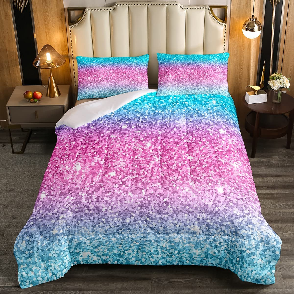 Price:$40.99 Girls Glitter Bedding Set Kids Chic Luxury Colorful Comforter Set for Teens Girly Blue Pink Pastel Colors Comforter Breathable Modern Duvet Set Room Decor Quilt Set Twin Size : Home & Kitchen