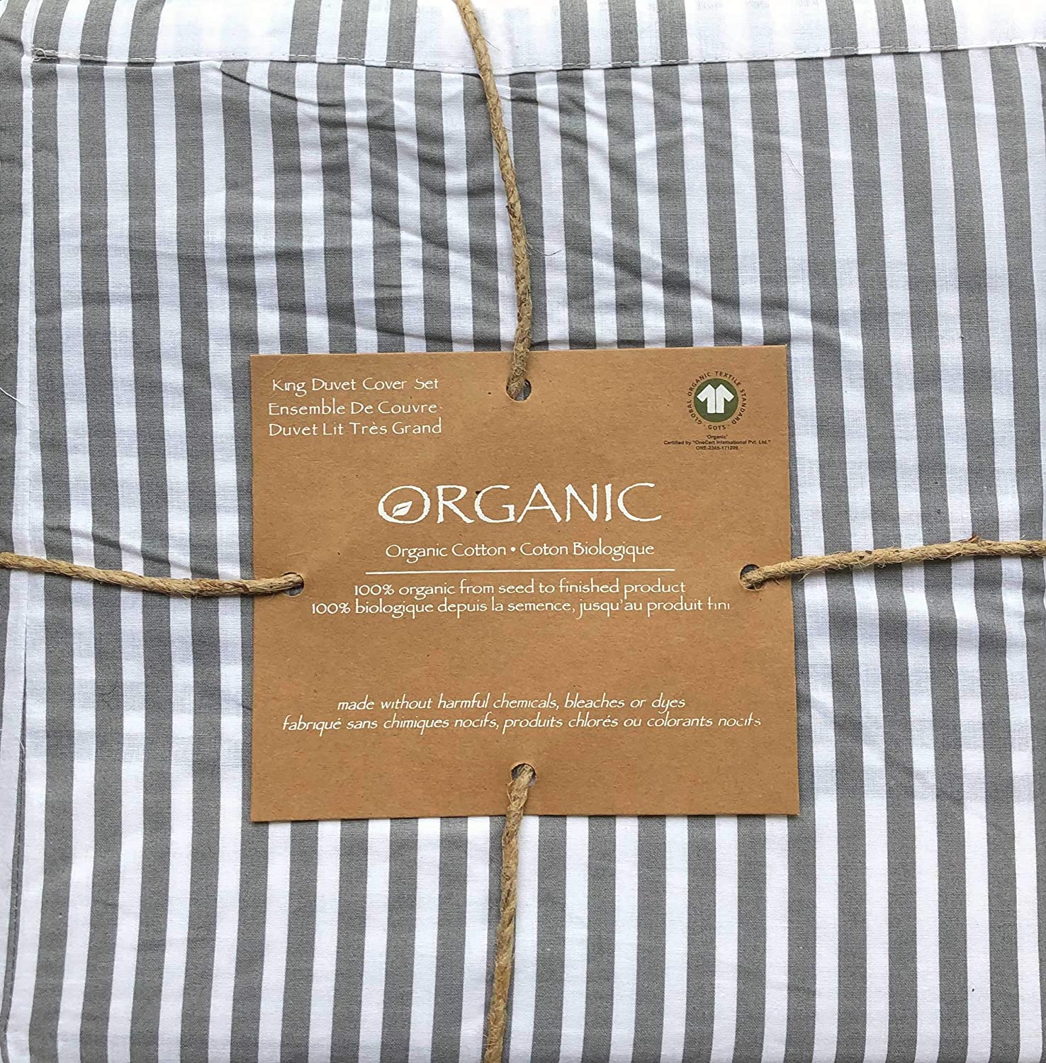 Price:$64.99 3pc Duvet Cover Set Medium Width Gray Stripes on White Comforter Quilt Cover with Shams 100% Cotton Luxury (King) : Home & Kitchen