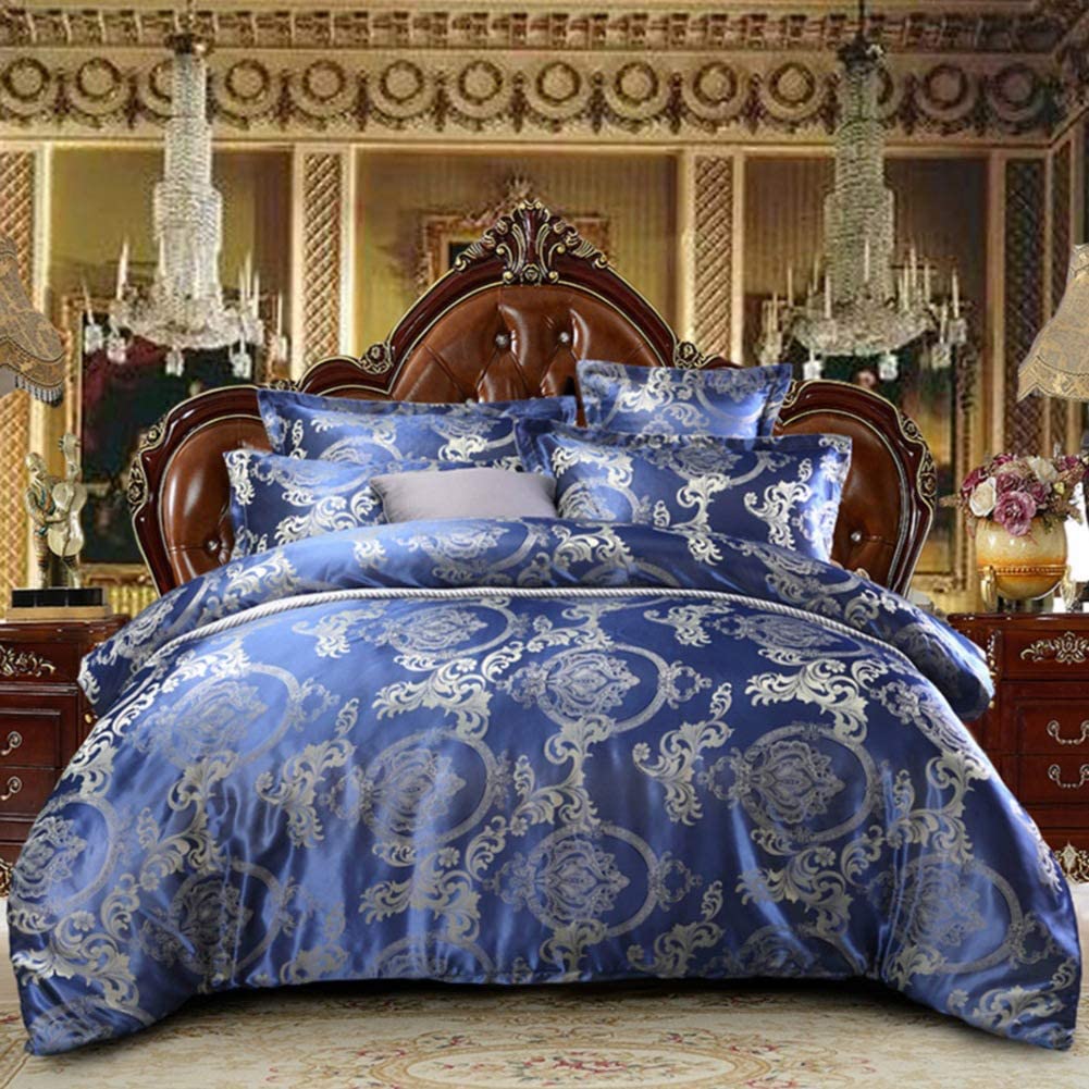 Price:$41.68 Blue Duvet Cover Set 3 Pieces-Luxury Vintage European Palace Style Jacquard Bedding Comforter Cover Set Queen MB03 : Home & Kitchen
