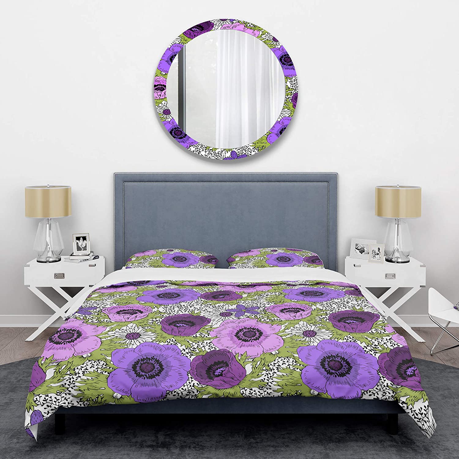 Price:$111.02 'Purple Retro Fantasy Flowers' Mid-Century Modern Duvet Cover Set,Full/Queen + 2 Shams,Abstract-Mid-Century4 : Home & Kitchen