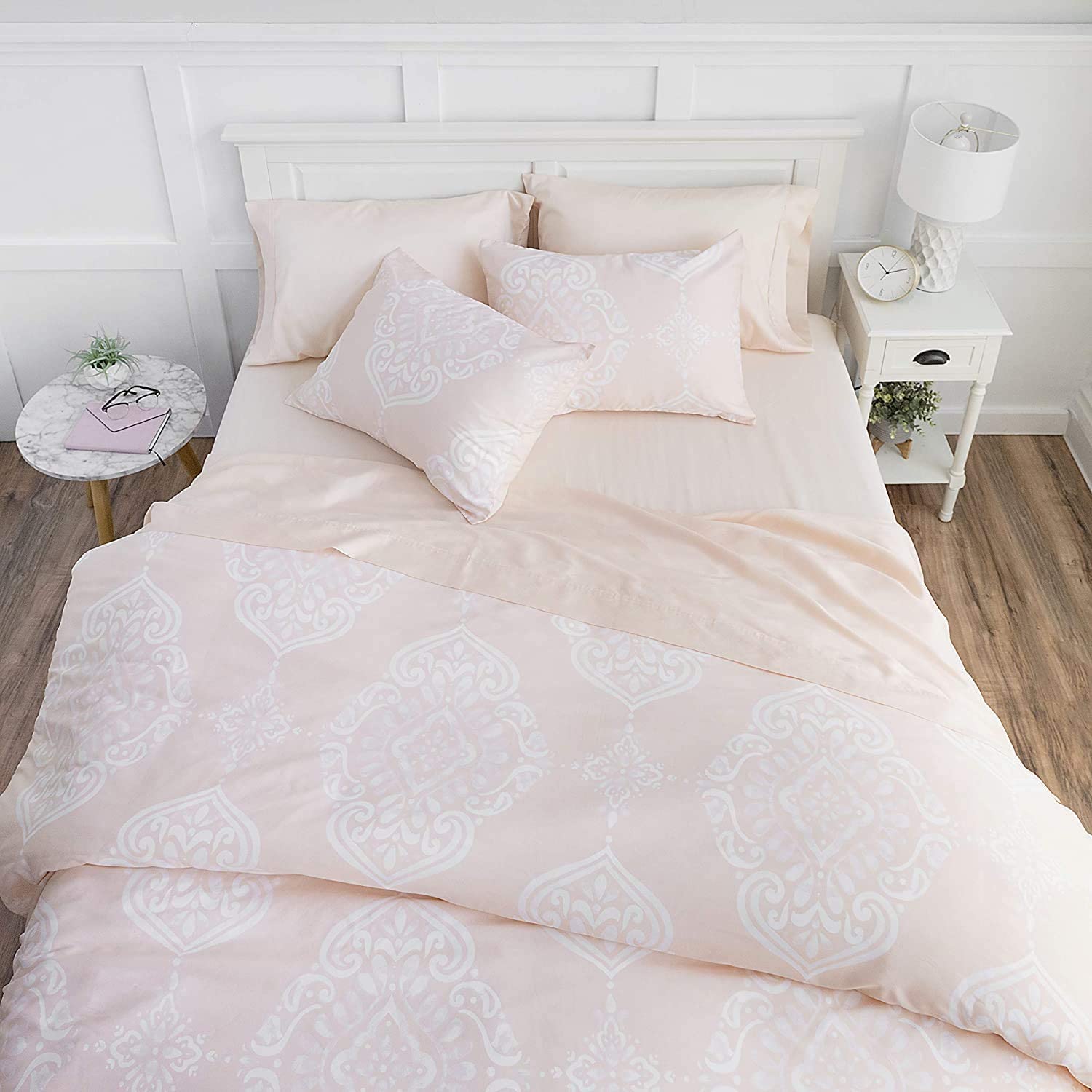Price:$150.99 Sheet & Duvet Cover Queen Size Combo | Blush | 300 Thread Count | Cotton Tencel Lyocell Sateen Sheet Set (4 Piece) | Penfold Cotton Tencel Lyocell Duvet Cover Set (3 Piece) : Home & Kitchen