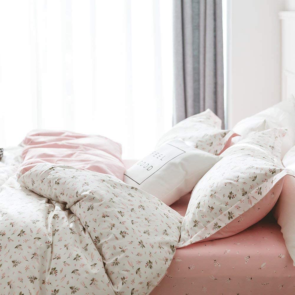 Price:$27.99 Queen Floral Print Bed Sheet with Deep Pocket, 100% Cotton 1 Piece Pink White Garden Flowers Branch Fitted Sheet for Girl Woman Teens Kids : Home & Kitchen