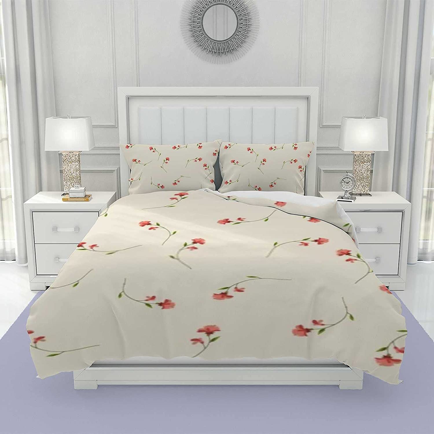 Price:$115.99 3pcs Floral Duvet Cover Set California King Size - Beige Simple Red Flowers Quilt Cover, Soft Breathable and Durable Bedding Set with Zipper Closure - 1 Comforter Cover and 2 Pillow Shams : Home & Kitchen