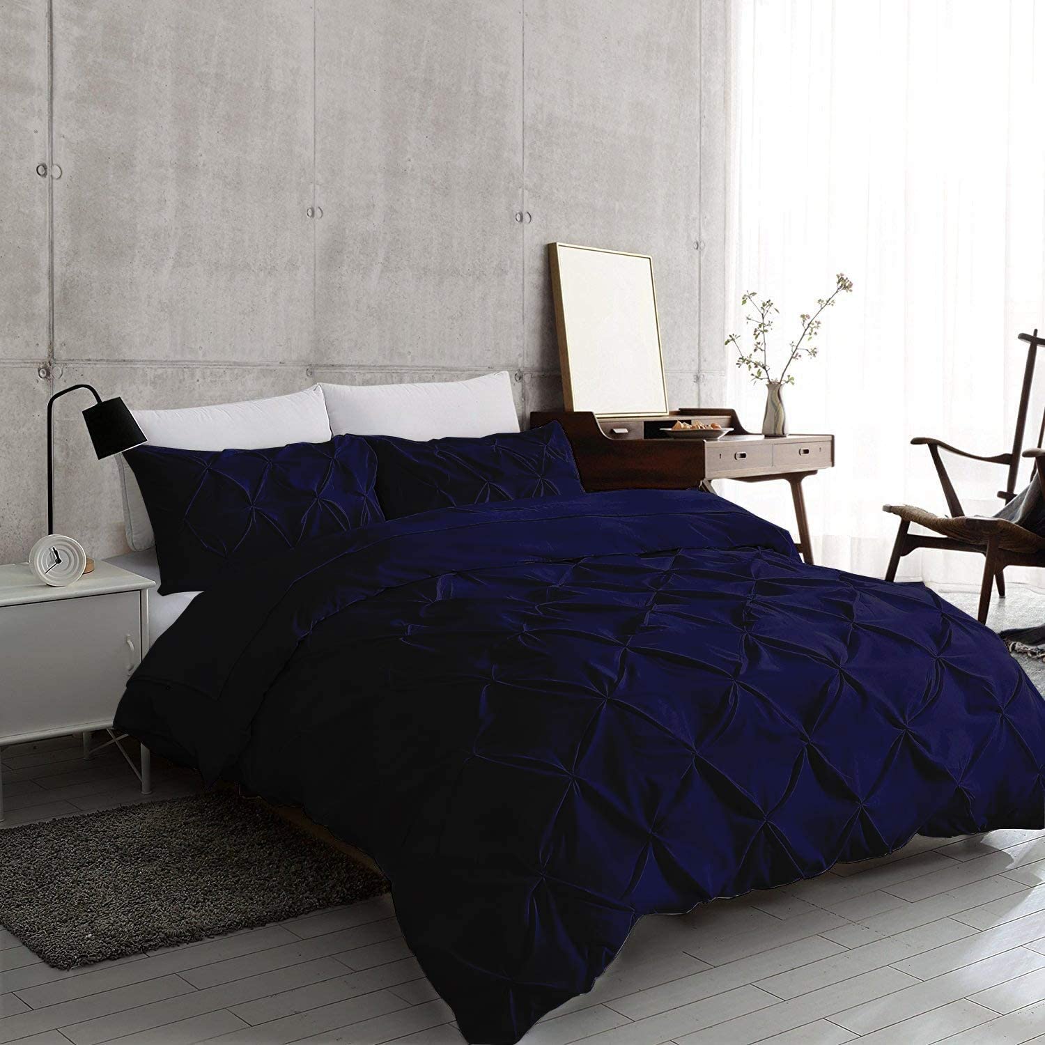 Price:$54.99 Piece Pintuck Duvet Cover Set with Two Pillowshams, Queen Size Navy {90" x 90" Duvet Cover, 20" x 30" Pillow Shams}. : Home & Kitchen