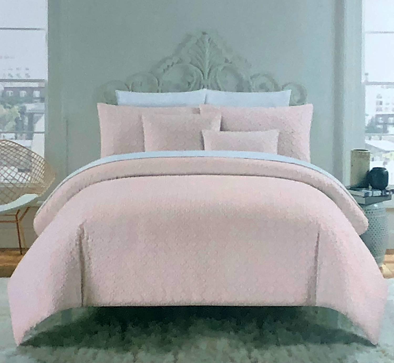Price:$119.99 Texture Collection 3pc Duvet Cover Set Solid Light Pink with a Woven Jacquard Tufted Textured Geometric Pattern (Full/Queen) : Home & Kitchen