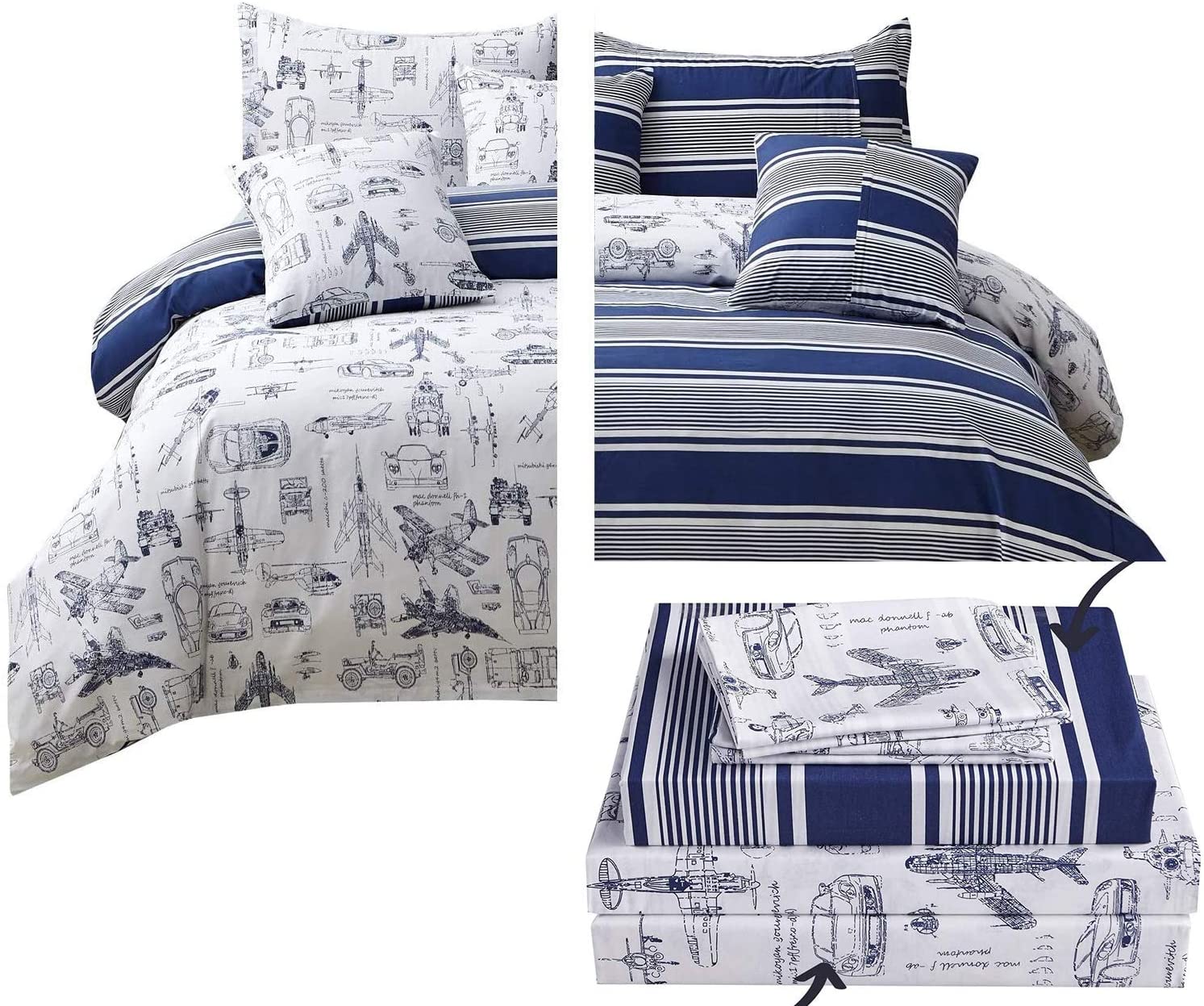 Price:$144.90 Boys Duvet Cover Bed Sheets Set 7-Piece Queen Size Cars Tank Helicopter Aircraft Military Bedding Sets 100% Cotton : Home & Kitchen