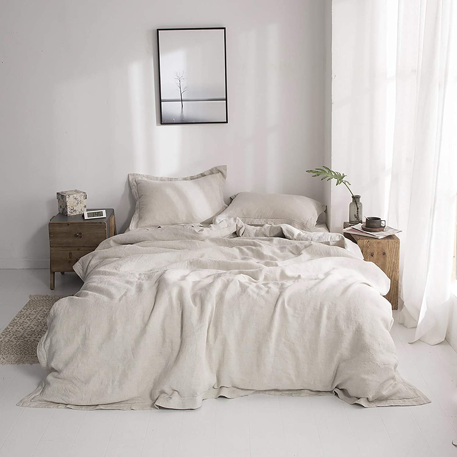 Price:$41.99 100% Washed Linen Duvet Cover with Embroidered,Queen Size(88"x 92"),3 Pieces Soft Farmhouse Comforter Set with Button Closure,1 Duvet Cover and 2 Pillowshams(Natural Linen) : Home & Kitchen