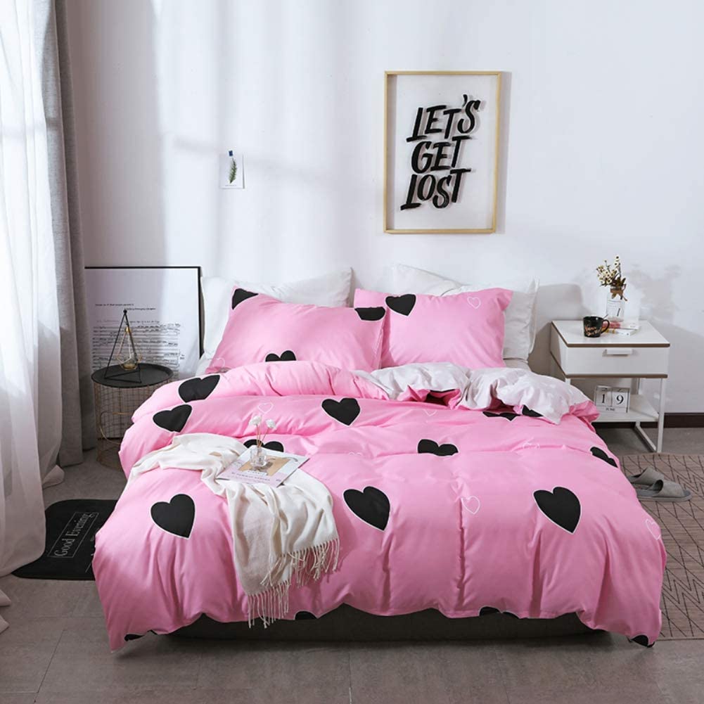Price:$32.99 Duvet Cover Set Queen Girls Cute Love Heart Pattern Bedding Set For Kids Teens Women Bedroom Decorative Microfiber Soft Reversible Comforter Cover With 2 Pillow Case, Zipper Ties,Bedspread Cover : Home & Kitchen