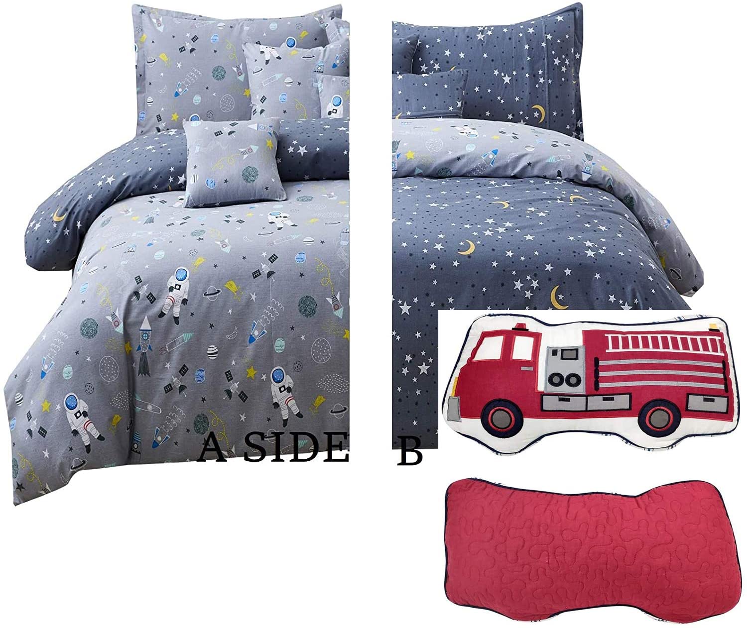 Price:$119.00 King Size Boys Duvet Covers Set Grey 100% Cotton 3-Piece Plus Fire Truck Throw Pillow : Home & Kitchen