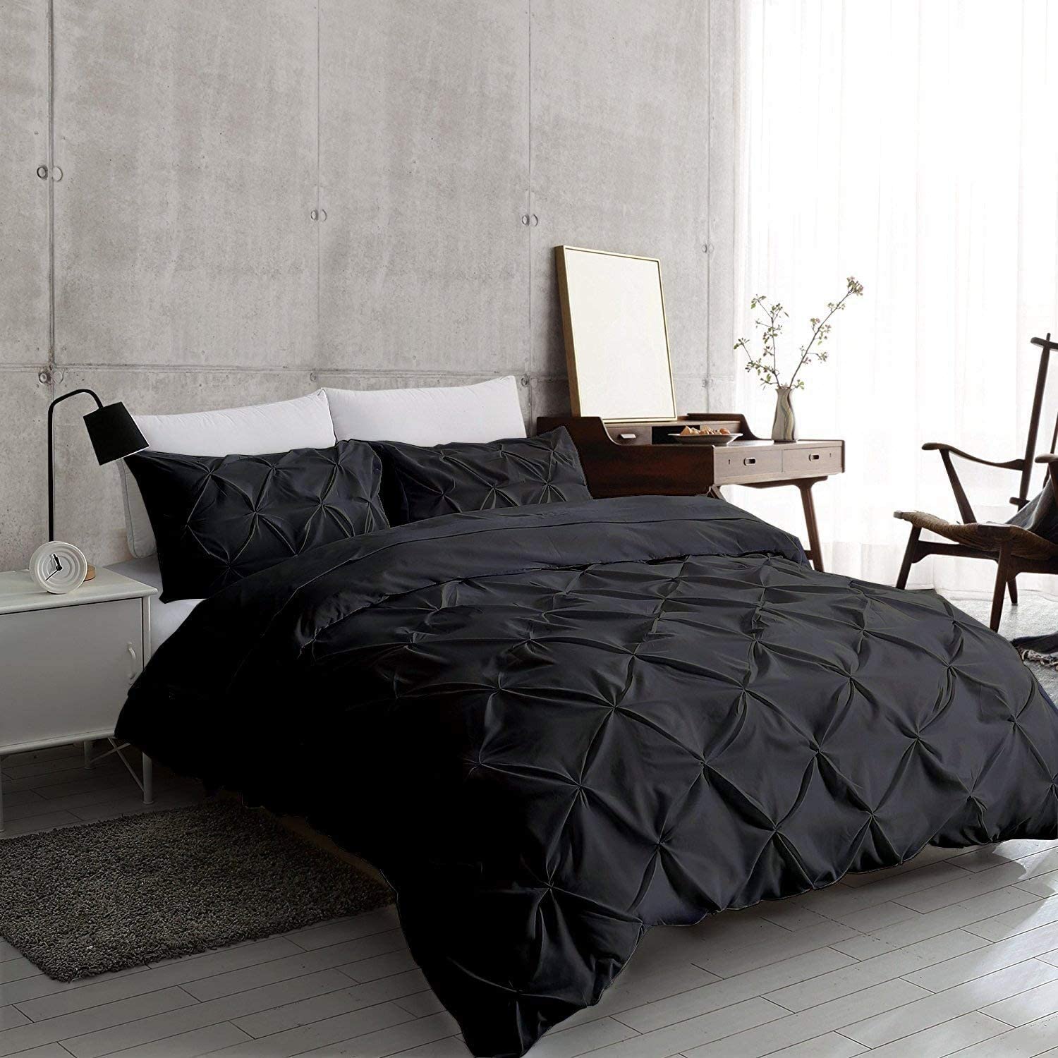 Price:$32.99 Piece Pintuck Duvet Cover Set with Two Pillowshams, King Size Dark Grey {104" x 90" Duvet Cover, 20" x 40" Pillow Shams}. : Home & Kitchen