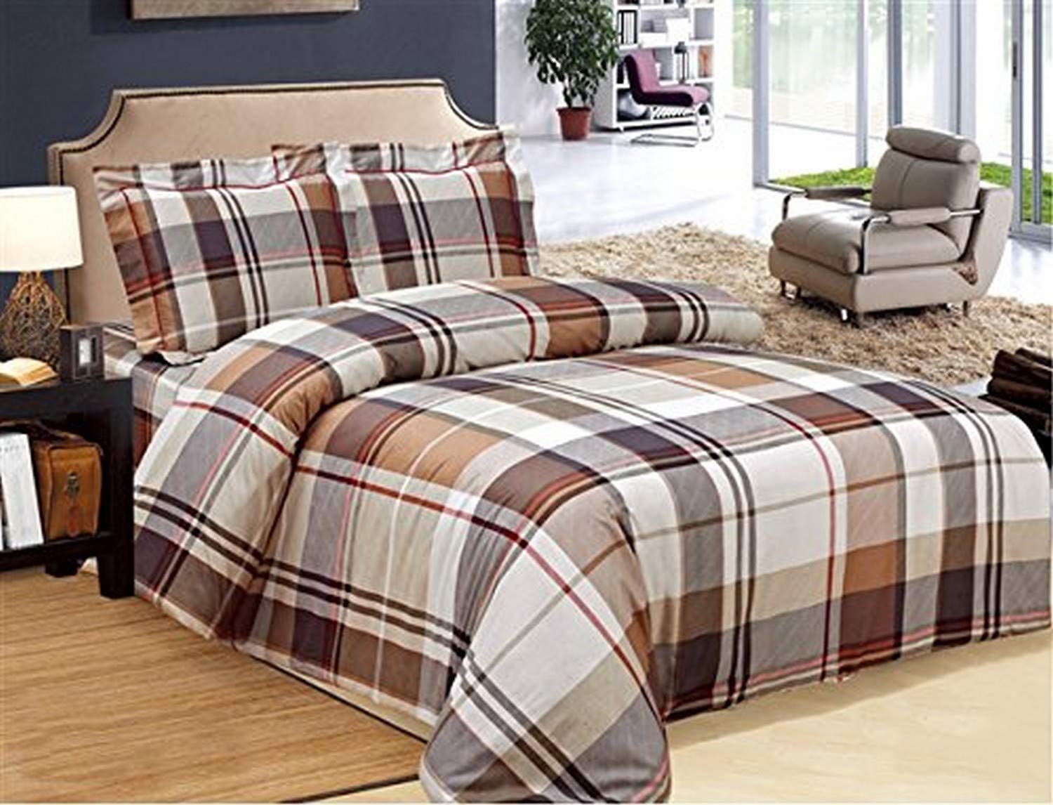Price:$149.00 Linen French Brown Plaid Collection 6 Twin Duvet Set, 48" : Home & Kitchen