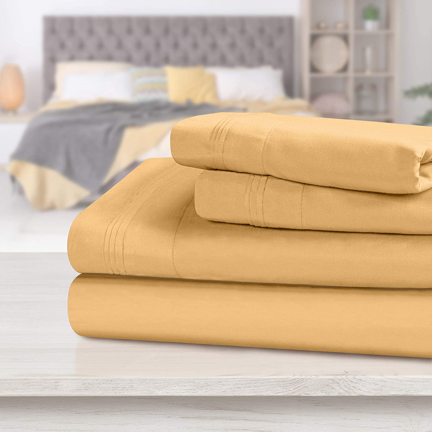 Price:$87.65 1000-Thread Count Egyptian Cotton Solid Bed Sheet Set, Full, Gold, 4-Pieces : Home & Kitchen