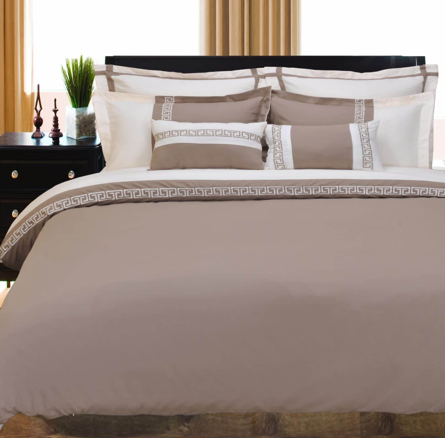 Price:$43.94 Emma Wrinkle Resistant Duvet Cover Set, Full/Queen, Taupe/Ivory : Home & Kitchen