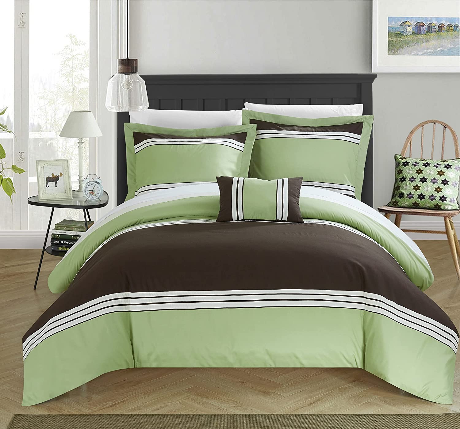 Price:$65.72 Home 4 Piece Madison Hotel Collection Duvet Cover Set Shams and Decorative Pillows, King, Green : Home & Kitchen
