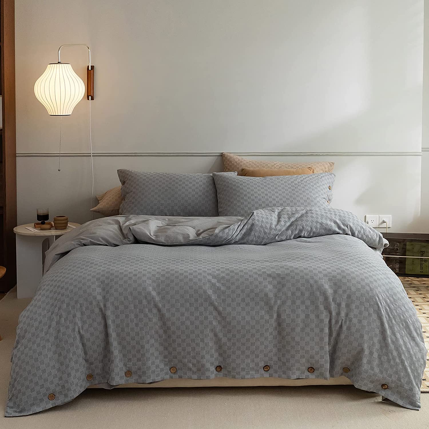 Price:$99.99 Gray Duvet Covers King Checkered Grid Geometric Waffle Weave 100% Cotton 3 PCS Bedding Set Ultra Soft Comforter Cover with 2 Pillow Shams Zipper Closure 4 Corner Ties for Women Girls Adult : Home & Kitchen