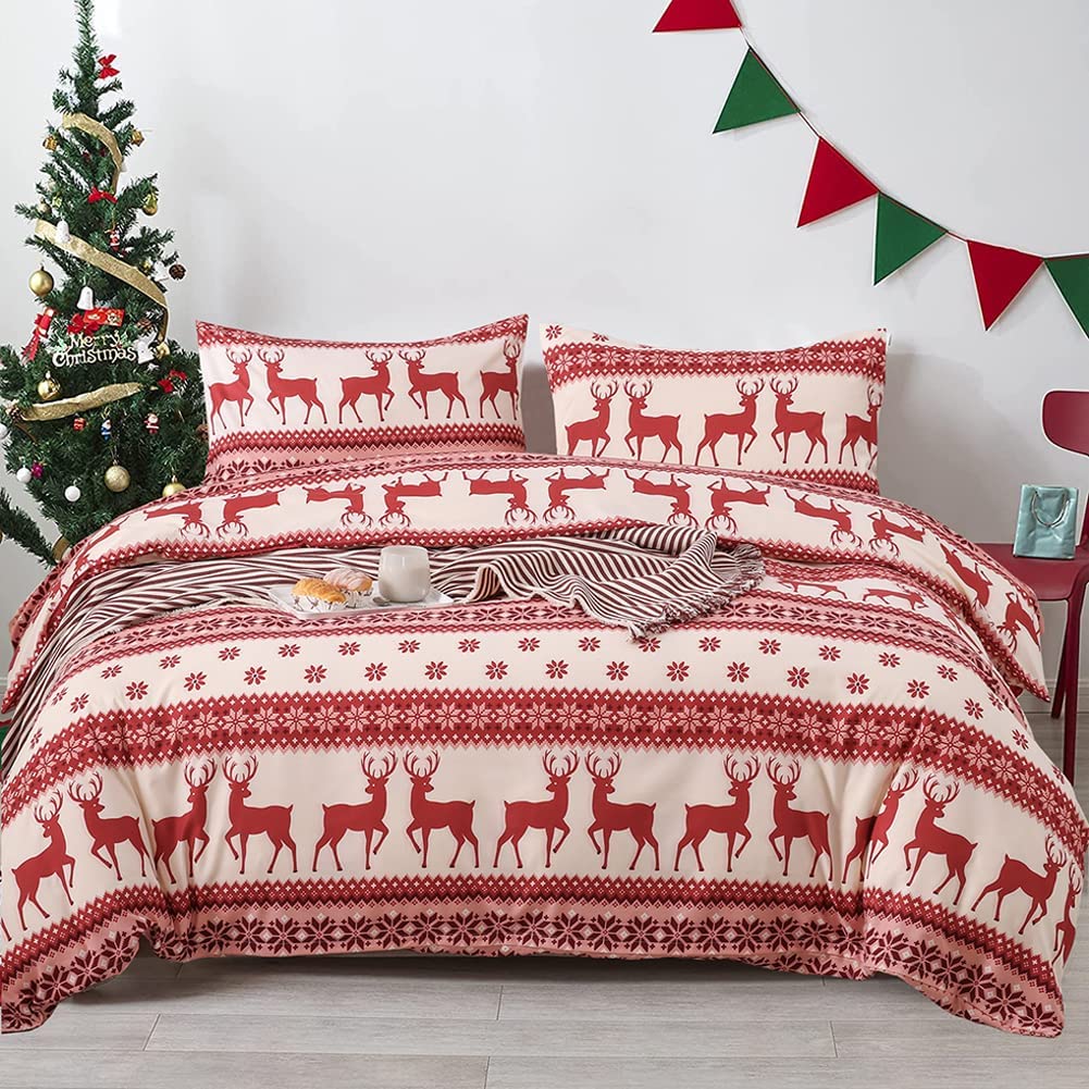 Price:$14.99 Christmas Duvet Cover Queen Size Cartoon Red Elk Deer Trees Snowflake Printed Xmas Bedding Set Winter Festival Geometric Microfiber Comforter Quilt Covers with Zipper, Gifts for Women Men : Home & Kitchen